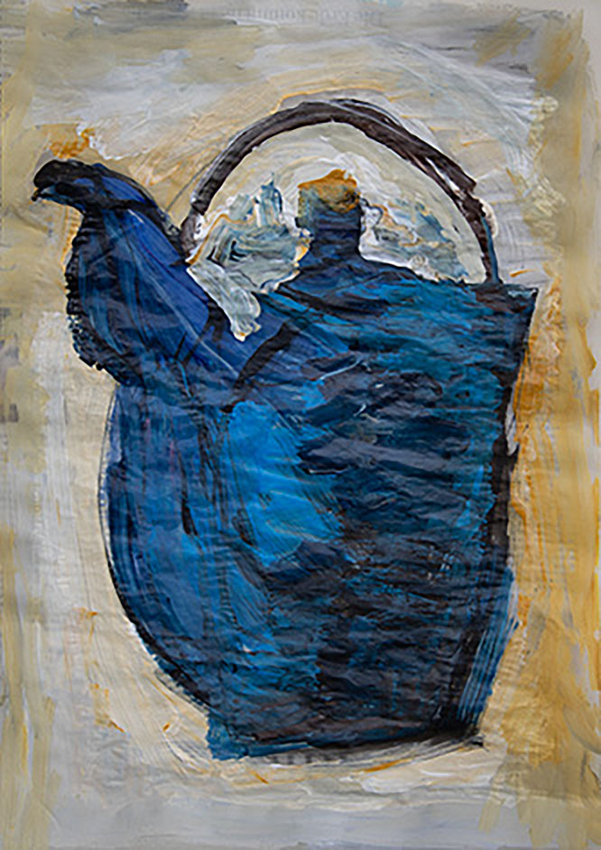 JEHAN - Teekanne und Panorama von Florenz, Mixed media on transparent and newspaper, 42x30cm